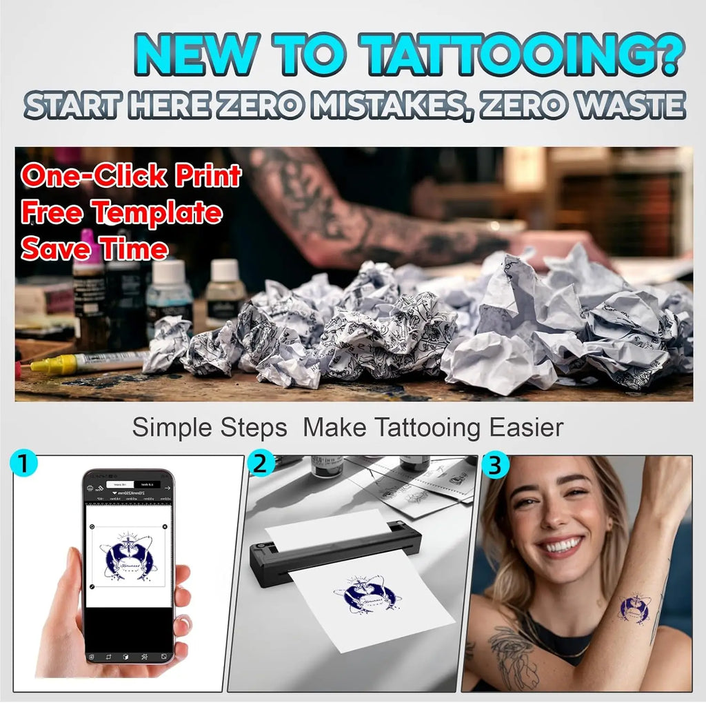 Portable Bluetooth A4 Tattoo Printer Wireless Tattoo Stencil Printer Suitable for Artists&Beginners Supports Phones/Tablets/PC