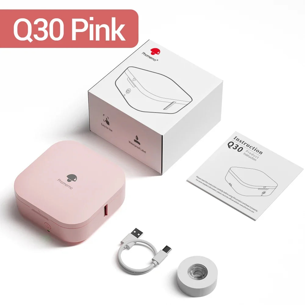 [New] Phomemo Q30 Portable Mini Label Maker Wireless bluethooth Handle Label Printer Tape Included Multiple Template Black