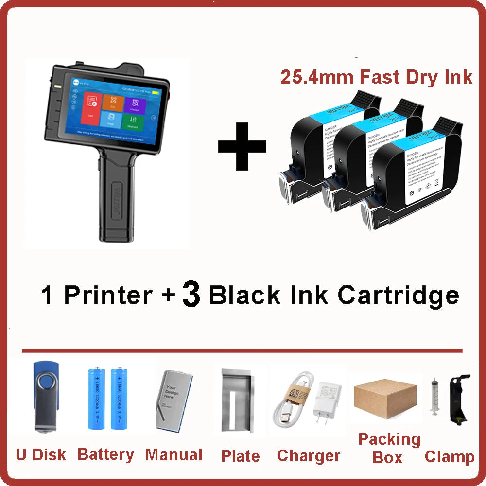 WILLITA S10 25.4mm Portable Handheld Inkjet Printer Print Gun Expire Date Serial Number Logo Coding Machine Business Printer