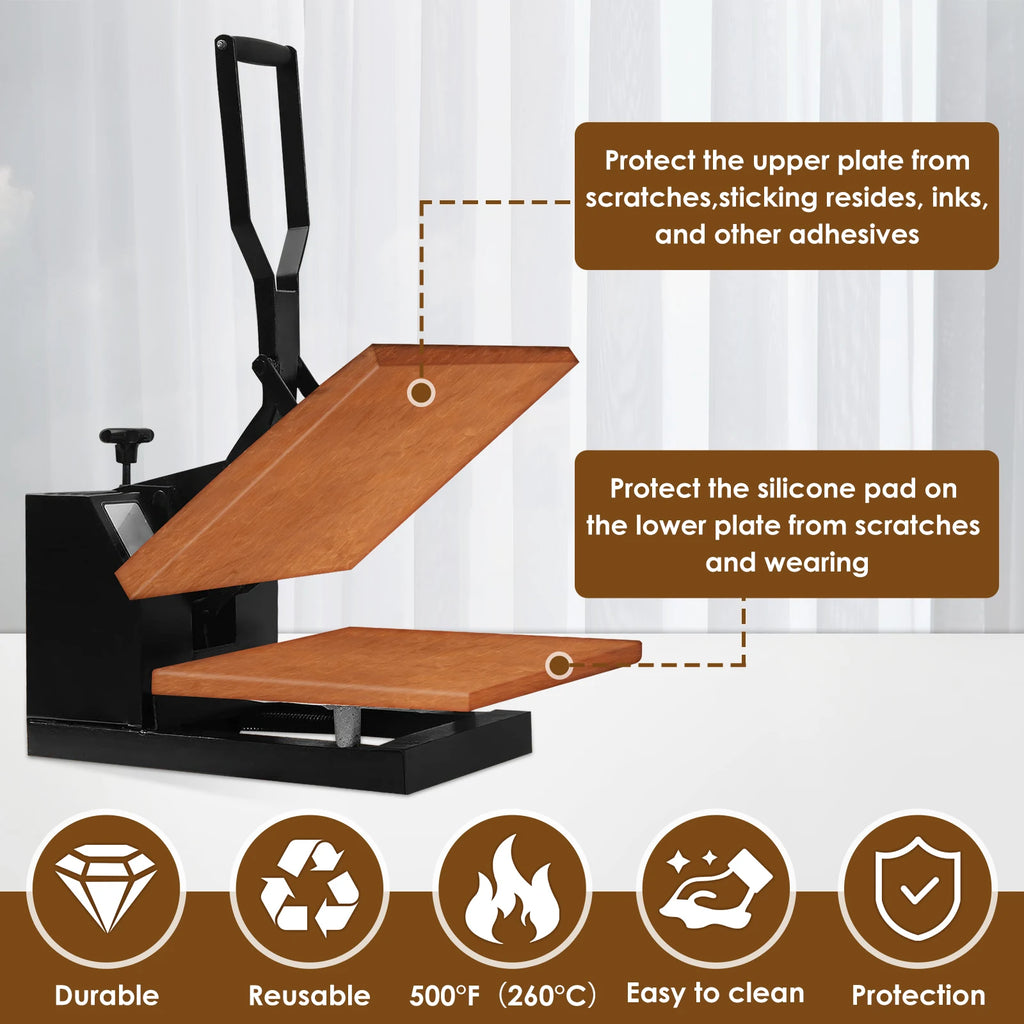 2Pcs Wrap Cover for Heat Press Platen Non-Stick High Temperature Resistant Teflon Protector for Remove Residue Ink and Adhesive