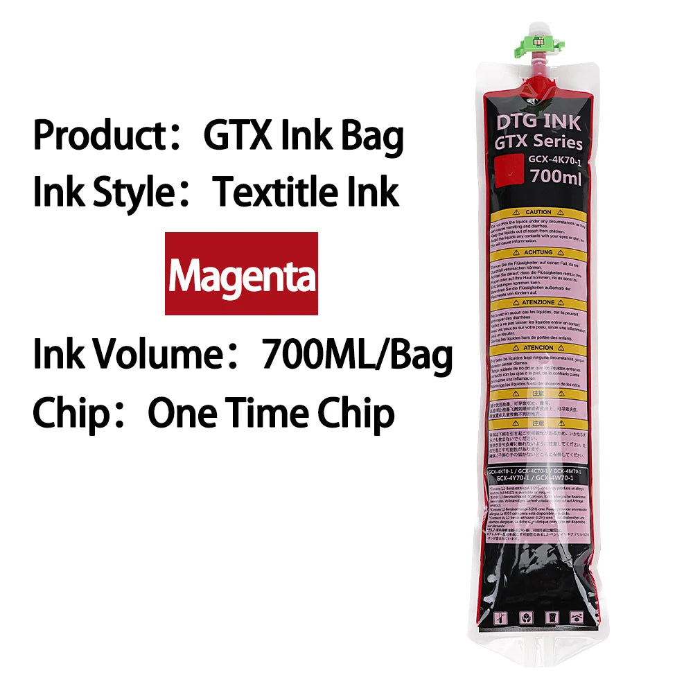 Winnerjet 700ML/Bag DTG Textile Ink Bag With Chip For Brother GTX-422 GTX-423 GTX-425  GTX  GTX PRO printer