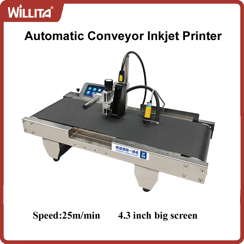 Willita Online Automatic Inkjet Printer With Mini Conveyor Belt Inkjet Printer 12.7mm Or 25.4mm Available For Plastic Metal