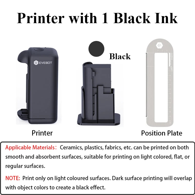 EVEBOT PRINTIND Handheld Inkjet Printer for Any Surface 1.02 Inch Nozzle Upgraded Portable Bluetooth Wireless Smart Printer