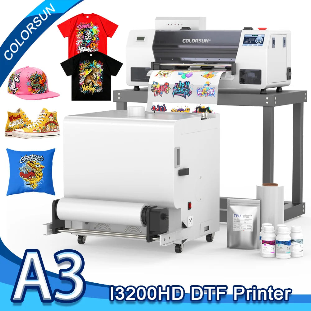 Colorsun A3 DTF Printer With Powder Shaker I3200HD Impresora A3 DTF Printing Machine A3 DTF Printers For T-shirt Hoodies Cloth