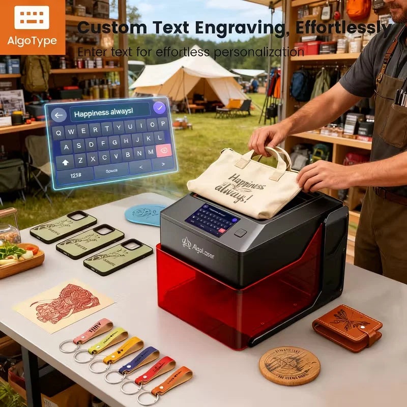AlgoLaser Mini Portable Laser Engraver DIY Touch Screen Machine Painted Dog Tag Paper Leather Wooden Plastic Logo CNC Machine