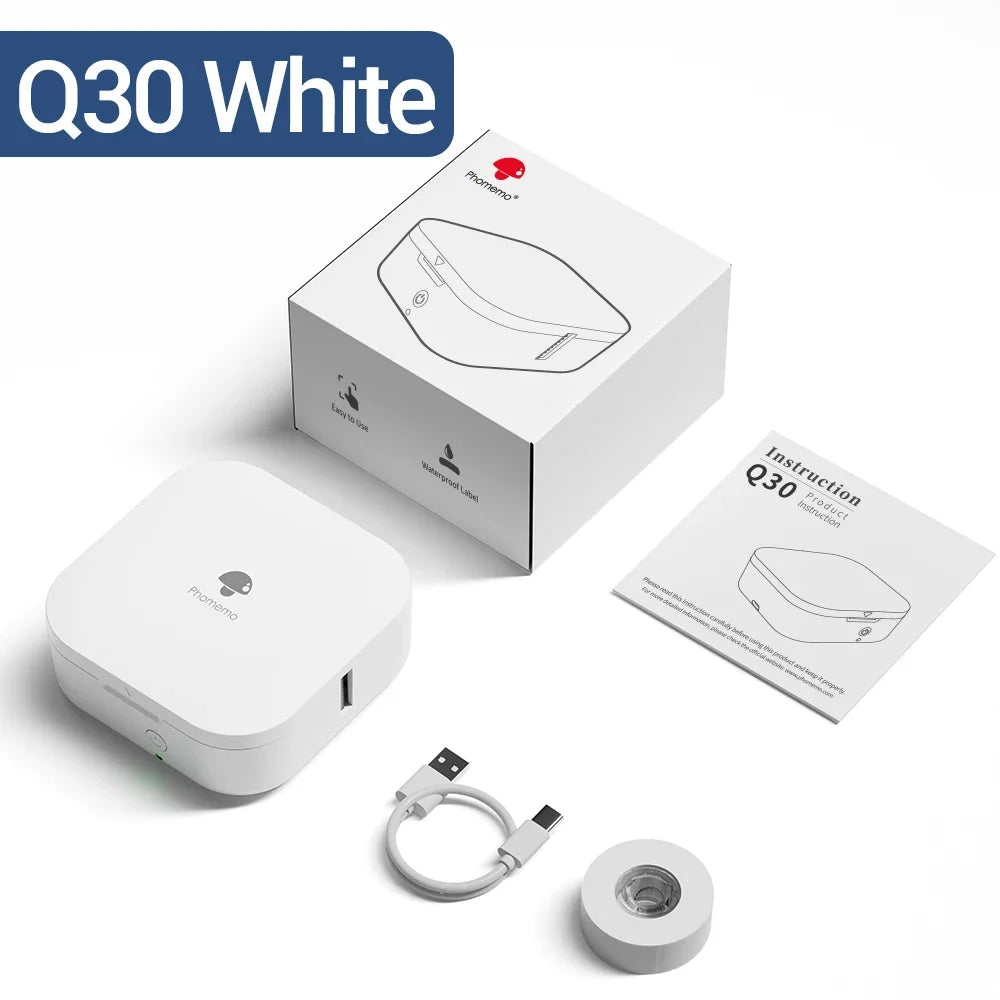 [New] Phomemo Q30 Portable Mini Label Maker Wireless bluethooth Handle Label Printer Tape Included Multiple Template Black