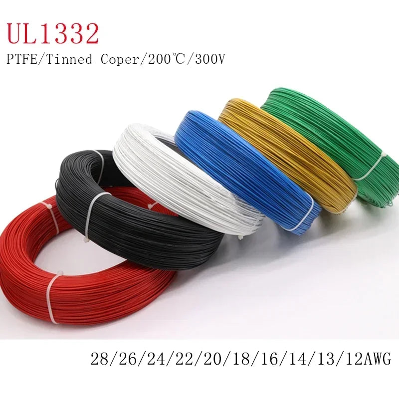 1/5M UL1332 PTFE Wire FEP Plastic Insulated 28/26/24/22/20/18/16/14/13/12/10AWG For 3D Printer High Temperature Electron Cable