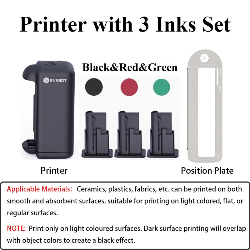EVEBOT PRINTIND Handheld Inkjet Printer for Any Surface 1.02 Inch Nozzle Upgraded Portable Bluetooth Wireless Smart Printer