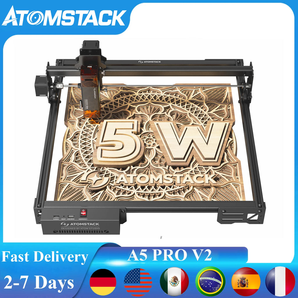 ATOMSTACK A5 Pro V2 Laser Engraving 5W CNC Laser Printer A5 PRO 40W Upgraded version 410*380mm Engraver Area For Acrylic Wood