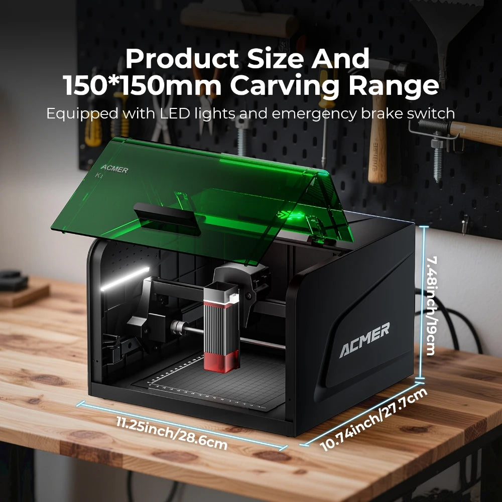 ACMER K1 Portable Mini Laser Engraver CNC Bluetooth Machine DIY Logo Marking Machine Painted Dog Tag Paper Leather Wood Acrylic